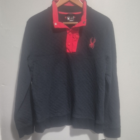 Spyder Men's Quilted Black Sweater with Red Accents - Picture 2 of 10